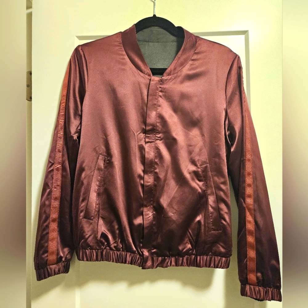 Reversible Lightweight Wine Satin Jacket, Small